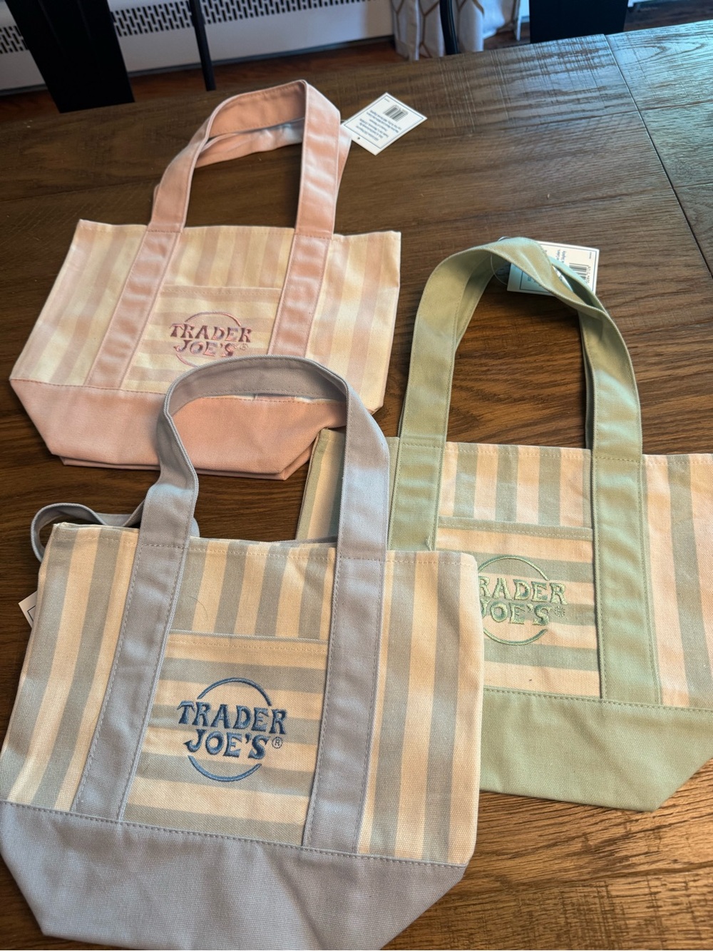 Trader Joe's Pastel Stripe Tote — Pink, Sage, Gray